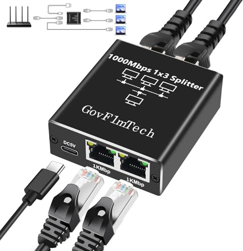 Switch LAN 3 Port, Splitter Ethernet 1 à 3 1000 Mbps, Switch RJ45 Splitter 1000 Mbps pour Ordinateur, Routeur, Commutateur, Hub, Télévision Numérique, etc.