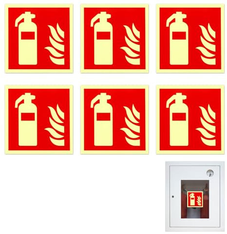 6 Stück Schild Feuerlöscher,15 X 15 Cm Pvc Nachleuchtend Selbstklebende, Brandschutzschild Feuerlöscher Aufkleber Sicherheitsmarkierung Brandschutzzeichen Nach ISO für Haus Büro Baustelle und Auto