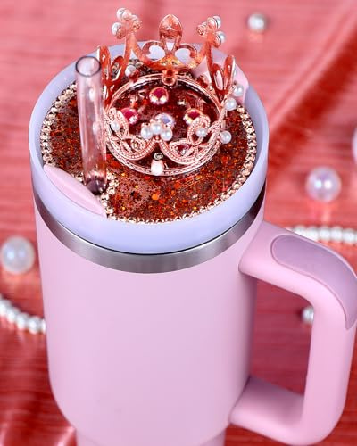 OffiEase Lid Name Plate Topper for Stanley Cup 40 oz - Crown Cute Accessories Decoration for Tumbler, Water Bottle Glitter Bling Decor for Women Girls Red