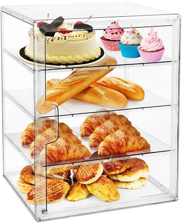 MEI NIAN Pastry Display Case,Bread Box for Kitchen Countertop,4-Layer Adjustable BreadBox, Large Capacity Bread Box for Home-baked Breads,Muffins,Bagel Storage Container, Bread Holder 1-Pack