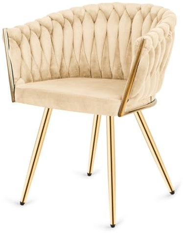 GTM Design Schminkstuhl - Elegant Schminktisch Stuhl - Modern Sessel für Kabinett und Büro - Verstellbar Sessel - Cream (Gold Beine)