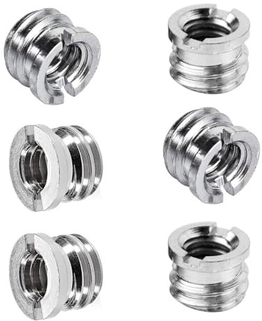 Lot de 6 adaptateurs de conversion mâle 3/8-16 vers femelle 1/4-20 pour support de cage d'appareil photo, trépied, monopode, DSLR, support de flash, lumière filetée, rotule, etc