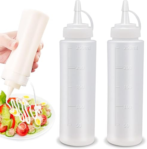 Kezidhp Flacone Squeeze 250ml Bottiglia Salse Olio Condimenti a Spruzzo | Per Ketchup, Salsa Soia Piccante e Olio d'Oliva, Erogazione Squeeze Controllata, Dosaggio Preciso, Corpo Morbido Facile Uso