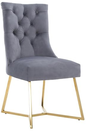 Life Interiors Ambra Modern Velvet Dining Chair – Black Tufted Accent Chair with Gold Legs & Ring Handle - Ideal for Dining Room Living Room Restaurants