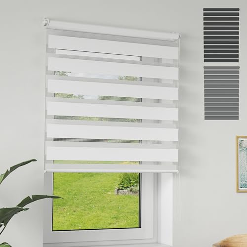 XMTECH Doppelrollo Klemmfix Fenster 60x120cm Weiß ohne Bohren