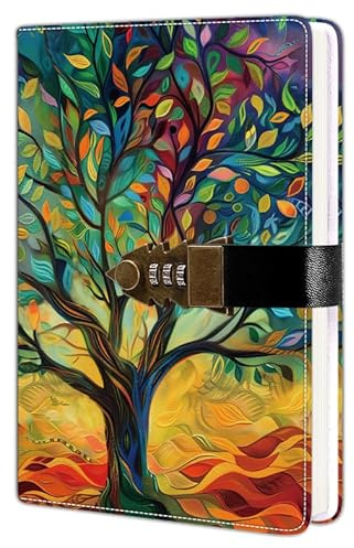 HwxBen Notizbuch A5 mit Zahlenschloss – Tagebuch für Erwachsene und Jugendliche, 244 linierte Seiten, PU-Leder, abschließbar, für Gedanken, Reisen, Alltag, als Geschenk für Frauen & Männer.