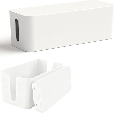 2 Stück Kabelbox, Kabelmanagement Box, Kabelsammler mit Seitlichen Zugängen, Kabel Organizer, zum Verstecken von Steckdosenleisten, Adaptern und Kabeln Draht Organisator Box,Weiß