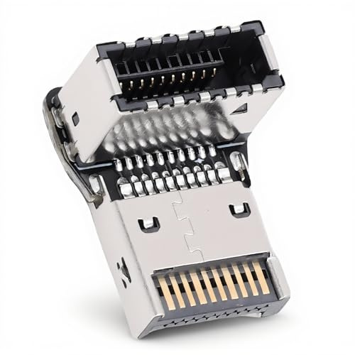 Tonysa Adaptador de Panel Frontal USB C, Conector de Cabecera de Placa Base USB 3.2 Gen 2 Tipo E Interno (20 pines), ángulo Recto de 90 Grados para Instalación de Gestión de Cables de (PH76EE-B)
