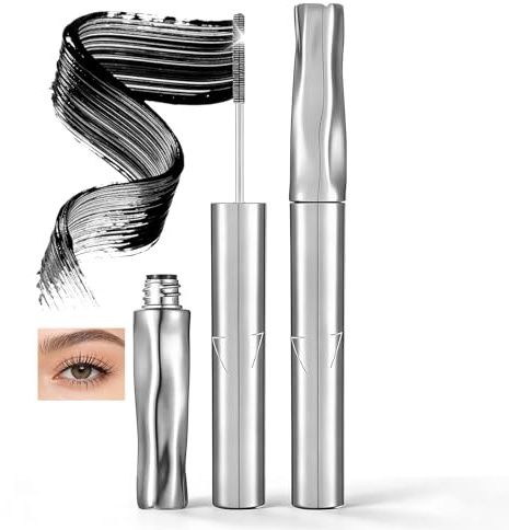 Washable Metal Mascara Black, Extra Slim Iron Wand Mascara Waterproof with Bristle-less Metal brush, 3D Curling Eyelash Nourishing, Quick Drying, Non-Clumping, Iron Eye Mascaras Makeup