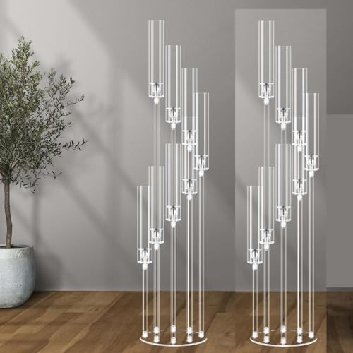 Lot De 2 Chandeliers en Acrylique À 8 Branches, Bougeoirs Coniques, Porte-Bougies Transparents pour Mariage Et Fêtes, Chandeliers sur Pied avec Abat-Jour Et Base Ronde