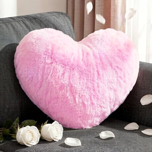 GIFISTAR Herzkissen Rosa 46x36 cm, Flauschiges Kuschelkissen Herzform, Aesthetic Zierkissen für Sofa, Bett & Schlafzimmer, Weiches Knotenkissen Dekokissen für Erwachsene