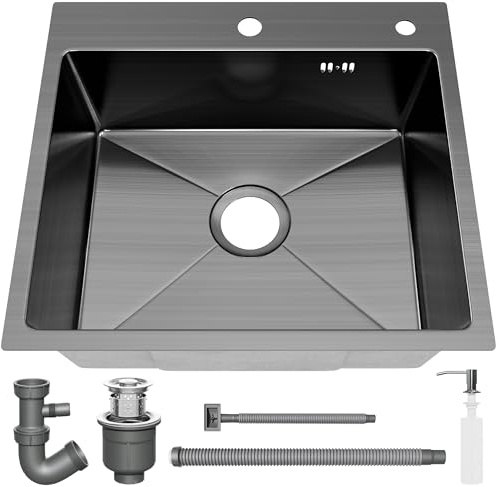 STANEW Fregadero Cocina 1 Seno 40 x 45 cm, Sobre Encimera, Fregadero de Acero Inoxidable, Dispensador de Jabón y Kit de Drenaje, Para Cocina Compacta y Autocaravana