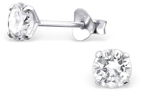 DTPsilver - Clous d'oreilles Femme en Argent Fin 925 et Oxyde de Zirconium - Fermoir clou - Diamètre: 5 mm