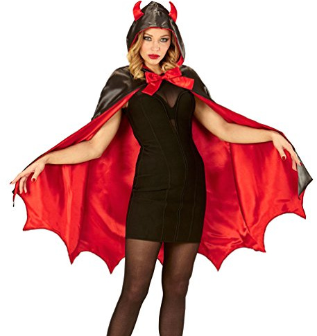 Karneval-Klamotten Teufel Teufelin Kostüm Damen Lucifer mit Kapuze mit Teufelshörner Halloweenkostüm Einheitsgröße Sexy Teufelin Umhang Dame