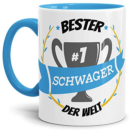 Tassendruck Kaffee-Tasse Bester Schwager Innen & Henkel Hellblau/Lustig/Fun/Mug/Cup/Geschenk/Beste Qualität - 25 Jahre Erfahrung