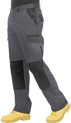 ProLuxe Pantaloni da Lavoro da Uomo, Resistenti, Modello Cargo, con Tasche Imbottite sulle Ginocchia e Cuciture rinforzate, (Grigio/Nero 34R)
