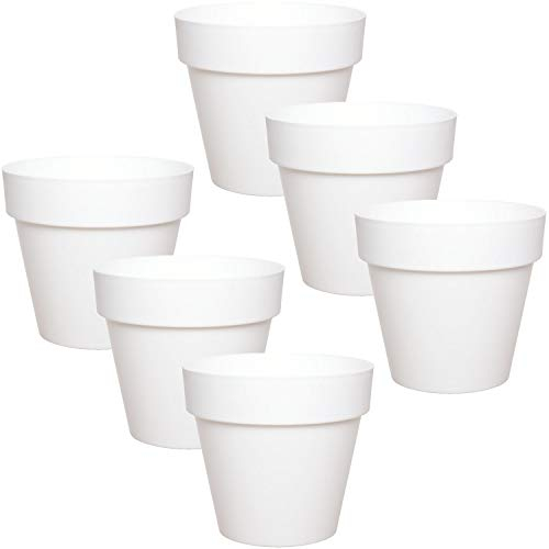 idea-station IBI Blumentopf Set 6 x 12 cm - weiß - bruchsichere Blumentöpfe aus Plastik für verschiedenste Pflanzen, Blumen oder Kräuter - Matte Übertöpfe für innen und außen
