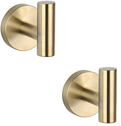 GERZWY Bathroom Brushed Gold Coat Hook SUS 304 Stainless Steel Single Towel/Robe Clothes Hook for Bath Kitchen Contemporary Hotel Style Wall Mounted 2 Pack,AG1107B-BZ