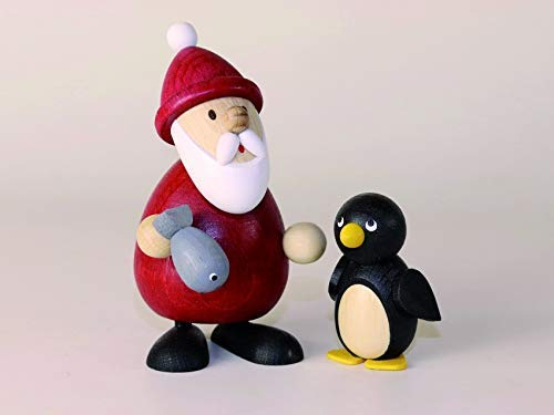 Holzfigur Weihnachtsmann mit Fisch HxB 9,5x9,5cm NEU Seiffen Erzgebirge Dekoration Holzfiguren Weihnachten Fensterschmuck Spielzeug Deko Weihnachtsfigur