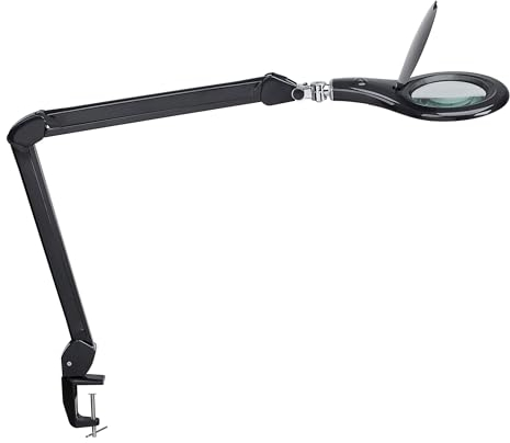 Maul Lupenleuchte MAULmakro | LED Lupenleuchte mit Klemmfuß für präzise Arbeiten in Werkstatt, Büro und medizinischen Praxen | Tageslichtlampe mit 6.500 K und 1,75-fache Vergrößerung | Schwarz