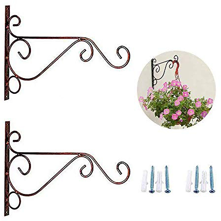 Bestenrose 2 Stück 10 Blumenampelhalter Eisen hängende Pflanzen Halterung dekorative Wand Pflanzer Kleiderbügel Haken mit schwarz Schrauben für Vogelhäuschen Laternen Windspiele(rotes Kupfer)
