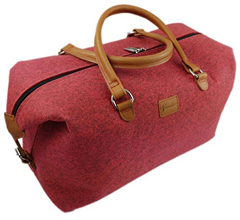 Venetto Handtasche Businesstasche kleiner Weekender Reisetasche Tasche Damen Filztasche mit Leder-Applikationen (Weekender rot melange klein)