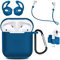 MMOBIEL Custodia Antiurto in Silicone Compatibile con AirPods 1/2 Cover Protettivo Skin 6in1 Set con Clip Ganci per Orecchie Cinturino (Blu)