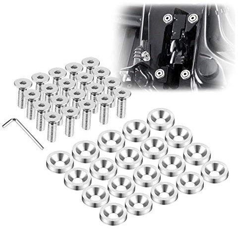 Enmoo 20 Stück Billet Aluminium Kotflügel Stoßstange Unterlegscheibenbolzen Motor Bay Dress Up Fastener Kit Lisence Plate Decor Bolts M6 Bolt Schraube Zubehör (Silber)