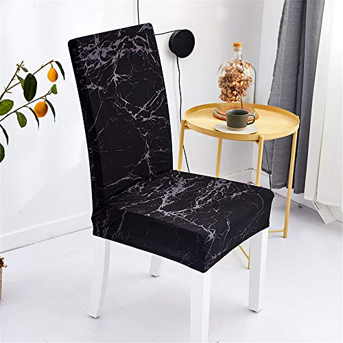 Stuhlhussen Stretch Stuhlbezug, Morbuy Stuhl Husse aus Elastik-Stoff Mode Geometrisch Drucken Dekoration für Hochzeit Weihnachten Bankett Hotel Dekor (6 Stück,Marmor Schwarz)
