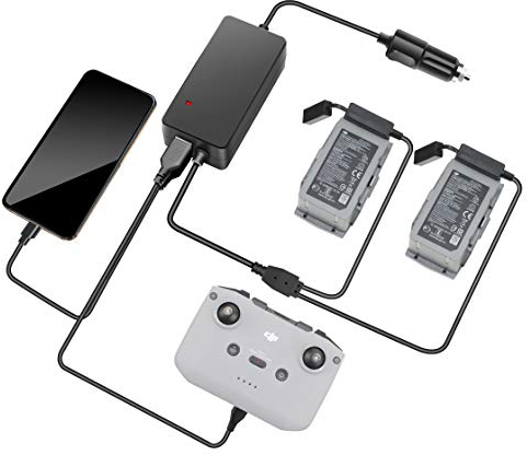LYONGTECK Akku Autoladegerät für DJI Air 2S, Mavic Air 2 Drohne, 4-in-1 Kfz Ladegerät Batterie 12 V Akkuladegerät, Akkuladestation Hub Zubehör