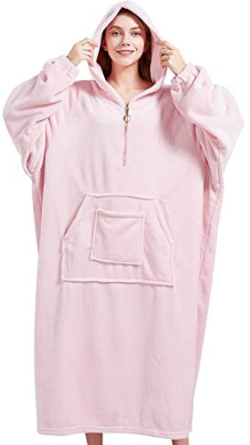 Genfien Sherpa Wearable Robe Couvertures Surdimensionné Sweat à Capuche Couverture Polaire en Peluche à Manches TV Plaids Super Doux Chaud