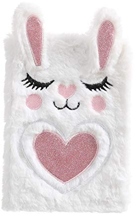 Dodheah Tagebuch Mädchen Notizbuch für Mädchen aus Plüsch A5 Reise Tagebuch Schule Notizblock, Kinder Mädchen Festival Geburtstag Geschenk Weißer Hase