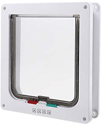 Katzenklappen Hua Katzenklappe/Haustiertür, Winddichte Klappentür Mit Einstellbarer Dicke Für Alle Haustiere, Mit Vierwegeverriegelung Und Leiser Bürste, Weiß