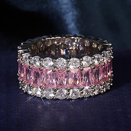 SONGK Anello a Fascia in Pietra con zirconi Rosa per Gioielli Moda Donna Anello di Fidanzamento Matrimonio Wedding