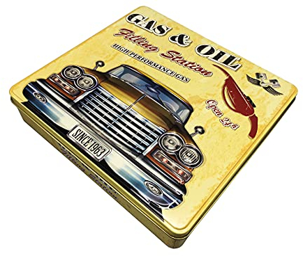Retrodose Gas & Oil - Vorratsdose, Keksdose, Blechdose im Retro-Look mit vielen Details - lebensmittelecht - Vol. 1,9l - Maße: (L x B x H): 23,0 x 21,5 x 2,2cm
