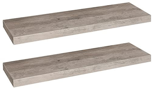 HOOBRO Wandregal, Schweberegal 2er-Set, stabile Wandboards, 80 x 20 x 3,8 cm Hängeregale, mit unsichtbaren Halterungen, für Bad, Schlafzimmer, Küche, Büro, Wohnzimmer, Greige EBG80BJP201