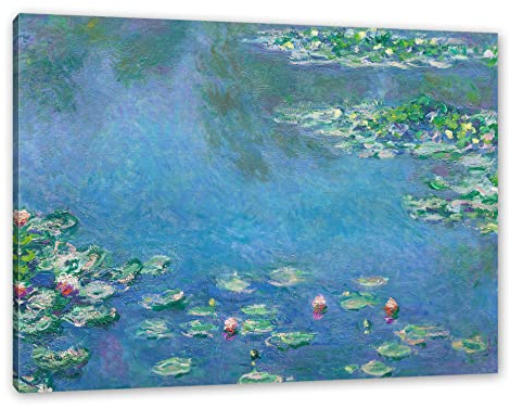 Pixxprint Claude Monet - Seerosen IV, Größe: 60x40cm, Leinwandbild, fertig gespannt, Wandbild, Dekoration, Kunstdruck, kein Poster