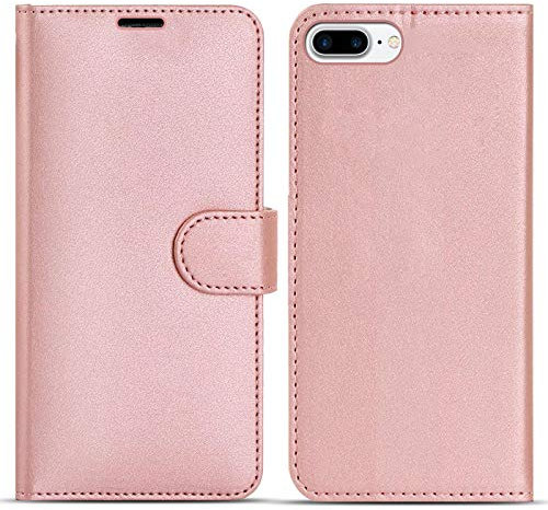 ProGadgetsLtd Case For iPhone 7 Plus & 8 Plus, Flip Case With Card Holder, Rose Gold, PU Leather & Plastic, Magnetic Closure, Kickstand