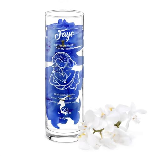Maverton Glasvase mit Gravur Ø 8 cm, Tischvase hoch | Blumenvase für Frauen, zylindrisch rund, Deko Wohnzimmer, personalisierte Deko Vase, zum Geburtstag zum Muttertag, Mutter