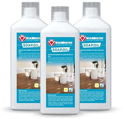Soap.Oil Vermeister - Sapone Detergente Nutriente per la Pulizia Ordinaria e la Manutenzione di Pavimenti in Legno trattati ad Olio. 3 Bottiglie da 1L