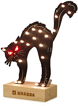 Whadda Lötbausatz, XL-Platine, gruselige Katze, mit Holzhalter, Bildungs- und kreatives Mint-Bausatz