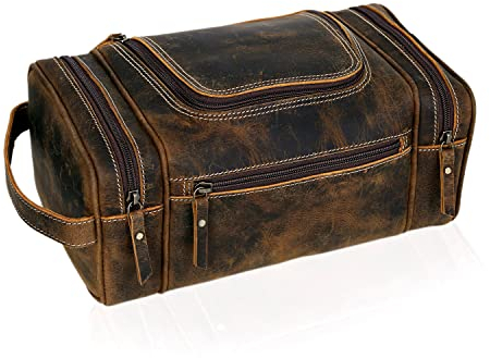 VC VINTAGE COUTURE Kulturtasche aus echtem Leder für Herren – extra große Leder-Kulturtasche für Herren, zum Aufhängen auf Reisen, echtes Leder, Dopp Kit für Herren, braun, Kulturbeutel Herren