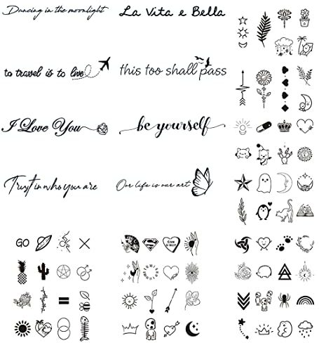 NIANOPKM Set di Tatuaggi Temporanei, 85 Pezzi Piccoli Tatuaggi Rimovibili, Volto di Lino, Bohémien, Adesivi per Tatuaggi Finti, Tatuaggi Tribali in Pizzo, Tatuaggio Ragazza con Fiore di Loto, Nero