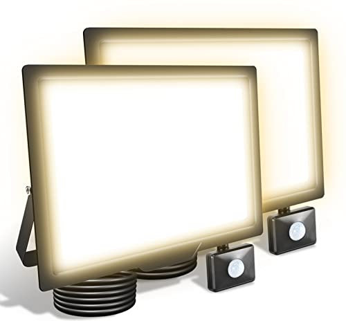 SKYWORLD 2 Pcs Projecteur led extérieur avec detecteur de mouvement, 150W 15000LM 3000K Blanc Chaud Spot led extérieur, IP66 Étanche eclairage de sécurité floodlight pour Terrasse Garage Jardin