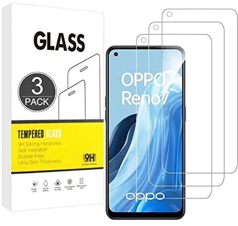 E-Hamii [3 Piezas] Vidrio Templado Inastillable 9H Compatible con Oppo Reno 7,Protector de Pantalla[Cristal HD Claro]de 0.33 mm para Oppo Reno 7