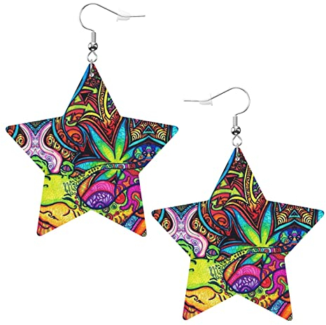 Mehrfarbiger Blatt-Weed-Art-Pvc-Kunstleder-Sternförmiger Ohrring-Anhänger