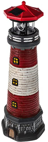 Housoutil Euchtturm Garten, Rot Leuchtturm Solar Für Draussen, Solar Nachtlicht Mit Drehlicht Für Den Außenbereich Garten Hof Heimdekoration