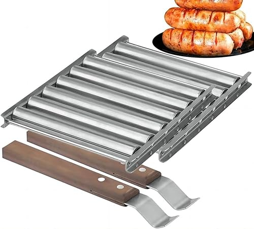 MASINIES Hot Dog Roller Rack Grill mit Holzgriff (2)