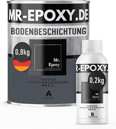 Mr. Epoxy Epoxidharz Bodenbeschichtung (1 kg, RAL 7015 Schiefergrau) | 2K Betonfarbe für Garagen, Keller & Werkstatt Boden - Flüssigkunststoff Epoxid Grundierung und Bodenversiegelung