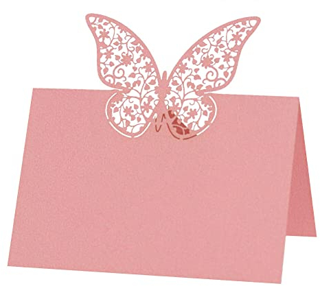 ihreesy Tischkarten, 50 Stück Schmetterling Hochzeit Platzkarten Namenskarten Tischkarten Namenskarten Namensschild Sitzkarte für Hochzeiten Jubiläen Verlobungen,Rosa